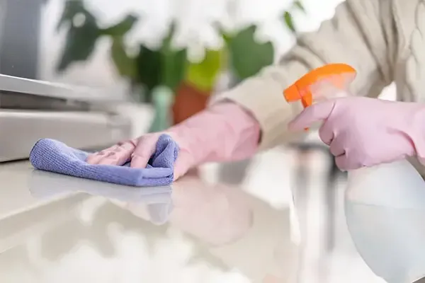 Professional cleaner wiping a home surface